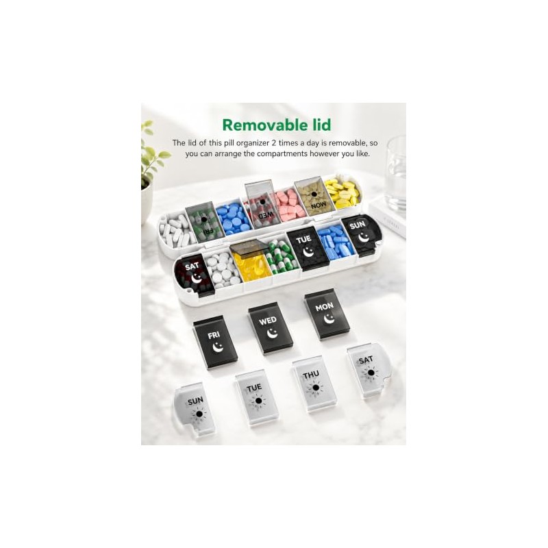 7 Day Pill Organiser with Magnetic Closure & Removable Lids