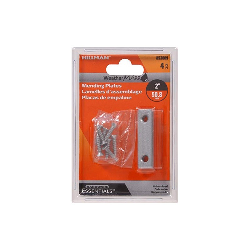 Hardware Essentials 853085 Mending Plate Galvanized 2" x 1/2" 4-Pack