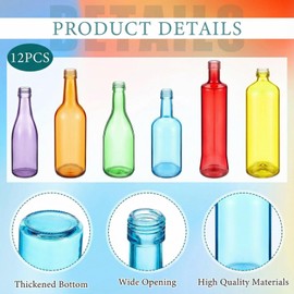 Zhehao 12 Pcs Colored Glass Bottles Colorful Empty Wine Bottles Decorative Glass Bottle for Bottle Tree Garden Yard Outdoor Home Decor(Light Rainbow Color,Cylinder)