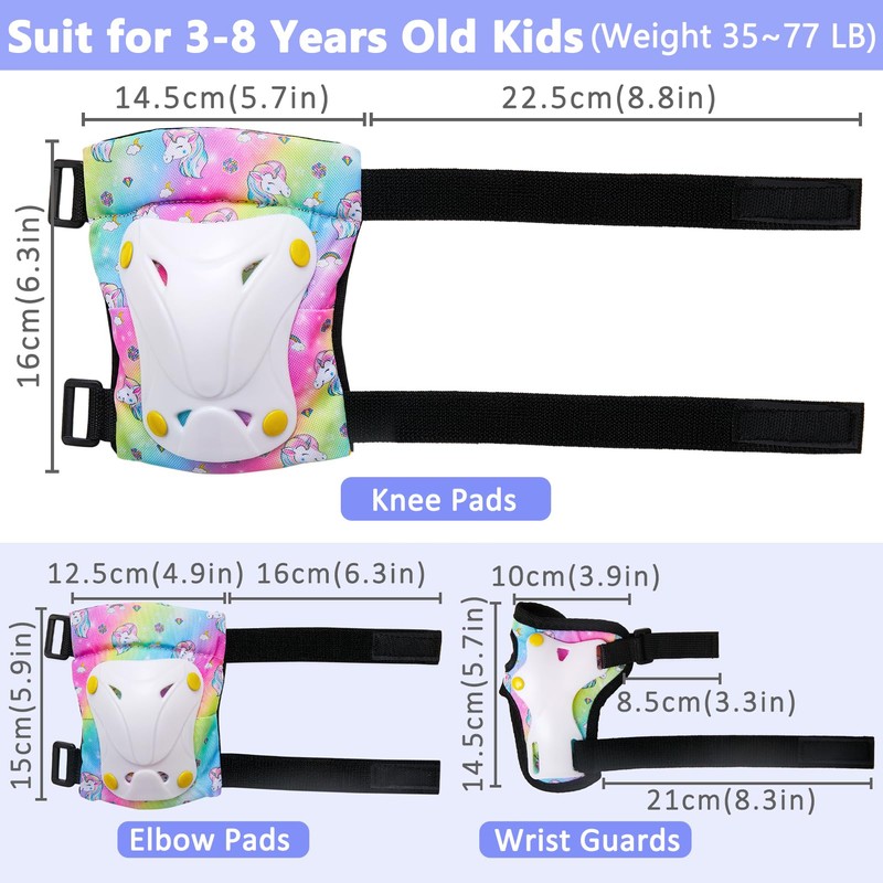 Unicorn Knee and Elbow Pads for Kids Girls 6 in