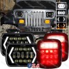 Unbranded Newest 7x6" LED Headlights Hi-Lo + Tail Lights For