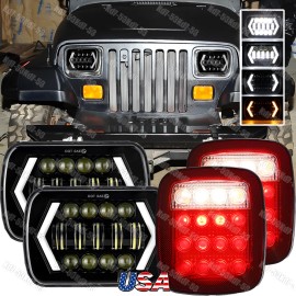Unbranded Newest 7x6" LED Headlights Hi-Lo + Tail Lights For Jeep Wrangler 1986-1995 YJ