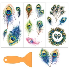 OLYCRAFT 3pcs/Set Peacock Feather Rub on Transfers for Furniture and Crafts 6x12 Inch Feather Decals Transfer Stickers Rub on Decals with 1pc Scraper for Wood Furniture Home Decoration