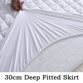 MAS International Ltd Luxury Quilted Mattress Protector Microfiber Fitted 30cm Deep Skirt Soft Touch for Extra Comfort Non Noisy Hotel Quality Anti-Allergy & Breathable - (Single)