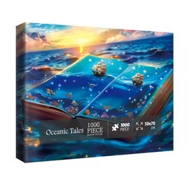 Colorful Book Ocean Art Puzzles for Adults 1000 Pieces Nature, Beautiful Plant Fish Sunset Landscape Sailboat Jigsaw Puzzles, Pretty Wildlife Scenic Fantasy Blue Puzzle