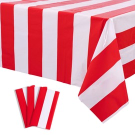 Kesfey 3 Packs Red and White Horizontal Striped Tablecloth 54 x 108 Inch Carnival Circus Theme Party Table Cloths Decorations Waterproof Rectangle Red Striped Tablecover for Picnic Plim Birthday Party