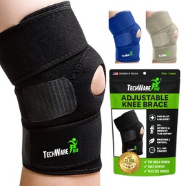 TechWare Pro Rodillera - Alivia ACL, LCL, MCL, lágrimas de menisco, artritis, dolor de tendinitis. Estabilizadores dobles de Patella abierta, de neopreno antideslizante y cómodo, correas bidireccionales ajustables – 4 tamaños