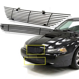 Black Grill Fits 1999-2004 Ford Mustang Main Upper Lower Bumper(Not for Cobra) Front Grille Insert Combo 2000 2001 2002 2003