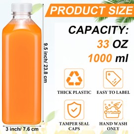 Didaey 10 Pieces 33 oz Plastic Juice Bottles with Caps Bulk, Clear Empty Juice Bottles with Lids, Reusable Beverage Containers for Freezer, Fridge, Milk, Smoothies, Drinking Beverages(White)