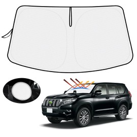 Mozan Toyota Land Cruiser Prado 150 Series Sun Shade for Windshields, 4th Generation, September 2009 - 2023, Car Sunshade, UV Protection, Sun Protection, Light Blocking, Insulated, Foldable, Handle