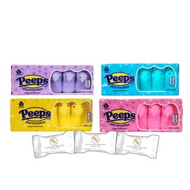 PEEPS Marshmallow Candy 4 Assorted Colors 20 Count Yellow, Blue, Pink, Lavender | Great as a baking topping, Easter, Smores | Gluten Free Fat Free