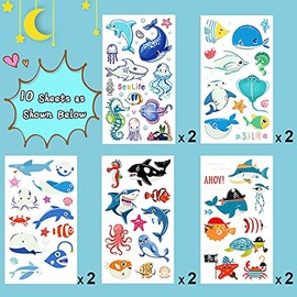 PARTYWIND Partywind 130 Estilos Luminoso Tiburón Tatuajes Temporales Para Niños, Tiburón Resplandor Decoraciones De Cumpleaños Regalos De Fiesta Suministros Para Niños Y Niñas, Océano B