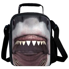 7-Mi Kids Insulated Lunch Bags for Food Children 3D Shark Lunch Tote Box Meals with Shoulder Adjustable Strap and Water Bottle Holder