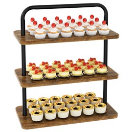 IBUYKE Cupcake Stand,Wood 3 Tier Cupcake Tower,Cupcake Stand for 50 Cupcakes,Cupcake Display Stand for Party, Christmas, Wedding, Baby Shower, Rustic Brown UTLJ013H