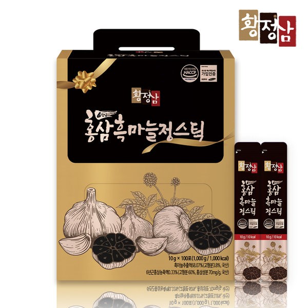 Juicy Hwangjeongsam Red Ginseng Black Garlic Sticks 100 Packets, Small / 즙쟁이 황정삼 홍삼 흑마늘 스틱 100포 실속구성, 소