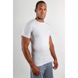 DEVOPS 3 Pack Men's Athletic Short Sleeve Compression Shirts (Small, White/White/White)