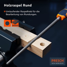 Presch Wood Rasp Round 200 mm - High-Quality Rasp with All-Round Cut H2 for Working Curves in Hardwood or Softwood, Professional Wood File