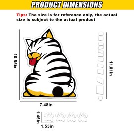 DUSCOKE Cute Cat Car Windshield Wiper Sticker Decal, 10.6" x 7.5" Waterproof Cats Waving Tail Auto Reflective Decals, Funny Animal Decoration Stickers for Vehicle Window Laptop (White)