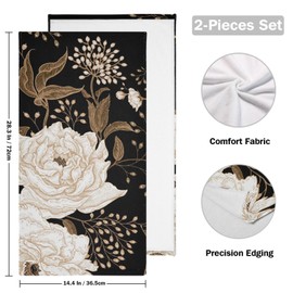 BALMYPAUS 2 Pack Black Gold Flower Hand Towels Soft Absorbent Rustic Beige Penoy Floral Botanical Leave Bathroom Decor 14"x28" Vintage Guest Face Bath Towels,Decorative Towels for Bathroom,Kitchen