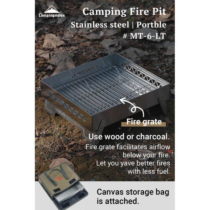 CAMPINGMOON Portable Charcoal Grill Fire Pit Small Stainless Steel for