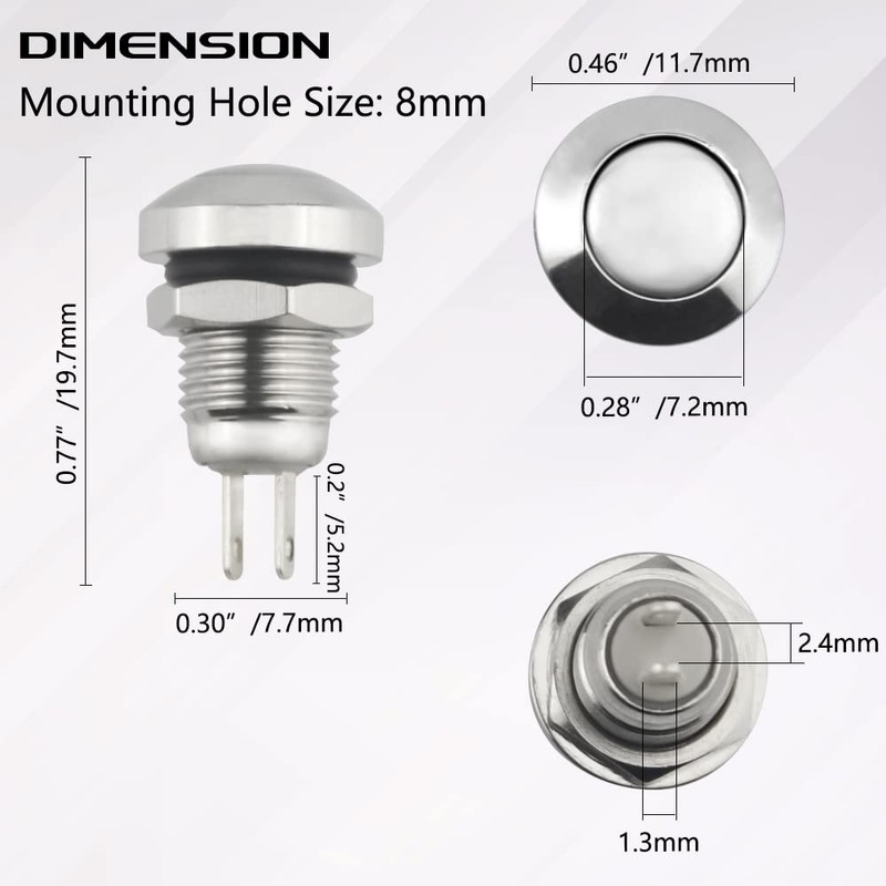 WMYCONGCONG WMYCONGCONG 5 PCS 8mm Momentary Push Button Switch 1A