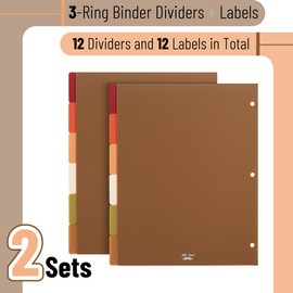 Mr. Pen- 3 Ring Binder Dividers with Tabs, 2 Sets, 6 Pack/Set, Letter Size, Spice Blend Colors, Plastic 6 Tab Dividers for 3 Ring Binder with 12 pcs Labels