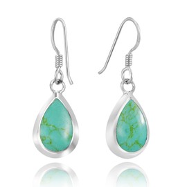 AeraVida Delicate Teardrop Simulated Turquoise .925 Sterling Silver Dangle Earrings | Classic Sterling Silver Dangle Earring for Women | Jewelry Gift