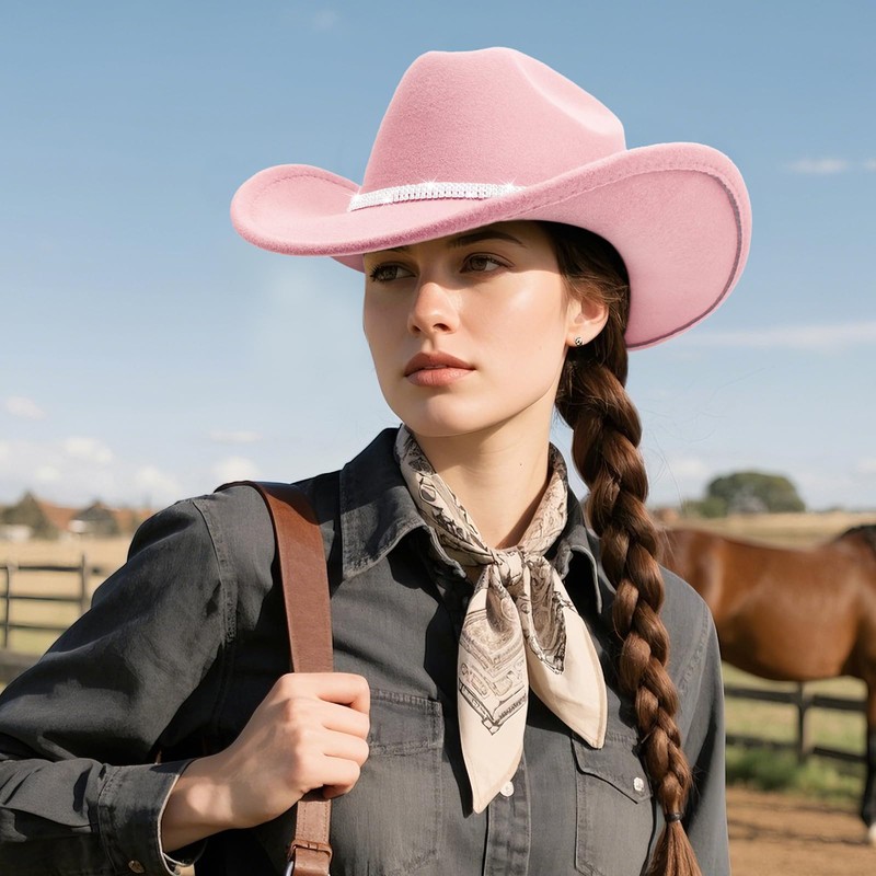 DRESHOW Glitter Cowboy Hat Classic Western Rhinestone Cowgirl Hat Outdoor