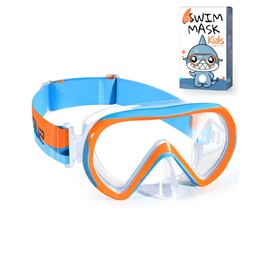Supertrip Children's Diving Goggles with Fabric Strap, Swimming Goggles Children for Girls Teenagers, Tempered Glass Snorkel Mask Children with Nose (OrangeBlue)