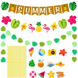 Tropical Luau Party Decoration Pack 115 PCS Hawaiian Birthday Party Decorations Summer Beach Pool Party Supplies Hawaii Party Decor Straws Flamingo Hibiscus Palm Leaves Pineapples Décors