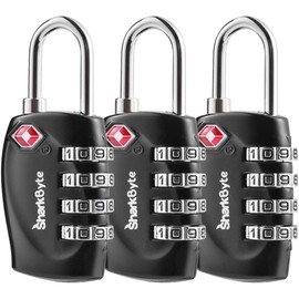SharkByte TSA Approved Luggage Locks, 4-Dial Security Travel Combination Padlock, Travel Lock for Suitcases Luggage Case, Zipper, Backpack, Travel Bag Gym Locker Code Padlock, Suitcase Locks (3 Pack)