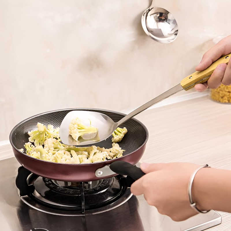 FJNATINH Cooking Utensils Set with Wood Handle, 9 Pieces Wok