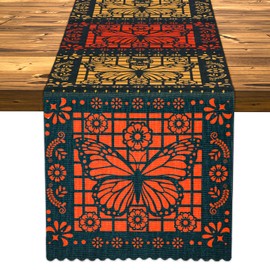 Tiangrid Day of the Dead Table Runner Monarch Butterfly Sugar Skull Dia De Los Muertos Table Runner Cinco De Mayo Altar Kitchen Dining Decoration for Home Party Decor (13" x 72")