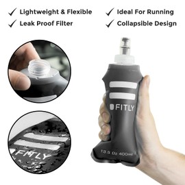 FITLY Soft Flask - 13.5 oz (400 ml) - Shrink As You Drink Pocket Soft Water Bottle for Hydration Pack/Running Vest- Folding Water Bottle for Running, Hiking, Cycling - Ski Water Bottles (FLASK400)