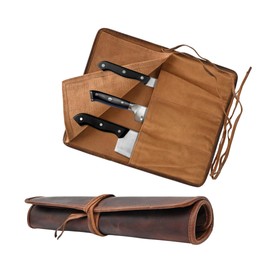 Autentico Leather Knife Roll Bag Professional Chef Knife Case, Durable Knife Sheath Holder, Cooks & Culinary Tools Carrying Storage, Portable Knife Wrap - 4 Slots
