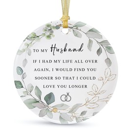 Husband Christmas Ornament Gift from Wife, to My Husband Ceramic Christmas Hanging for him，Husband Ceramic Present Ornament Xmas Tree Decorations with Gift Box