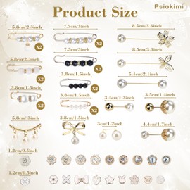 42 Pcs Pearl Brooch Pins, Faux Pearl Brooches Sweater Shawl Clip, Elegant Cover Up Buttons Neckline Safety Pins Sweater Shawl Pins for Women Clothing Scarves Dresses Decoration