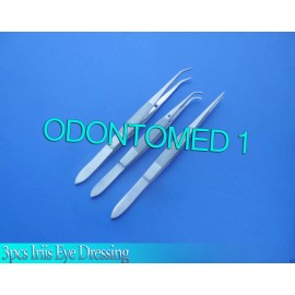 ODM 3 Pcs Iris Eye Dressing Serrated Forceps 4" Straight+curve