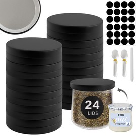 Oui Yogurt Jar Lids 24 Pack Black Metal Oui Lids for Yoplait Yogurt Container, lids for oui yogurt jars with repeat writing label and white chalk