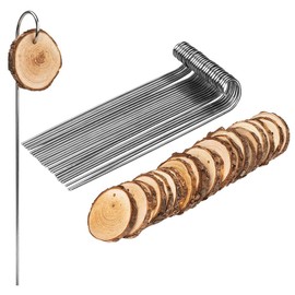 Ideen mit Herz 25 Metal Plant Stakes (20 cm High, Diameter 2 mm) | 25 Wooden Discs (Diameter 4 cm to 5 cm, 6 mm Thick) | Individual Labelling of Plants, Herbs and Flowers | 50 Pieces