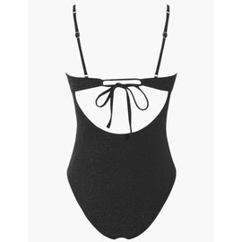 ZAFUL 2025 One Piece Bathing Suit for Women Metallic Shiny Swimsuit Padded Sparkly Spaghetti Strap Shimmer Monokiki Black XL