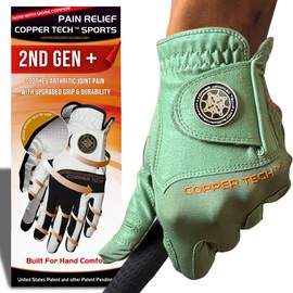 Copper Tech Plus Golf Gloves Men Right Handed Golfer or Left Handed Golfer (2nd Gen) | Copper Compression Joint Support Golf Glove (Green/Green, Small, Right)