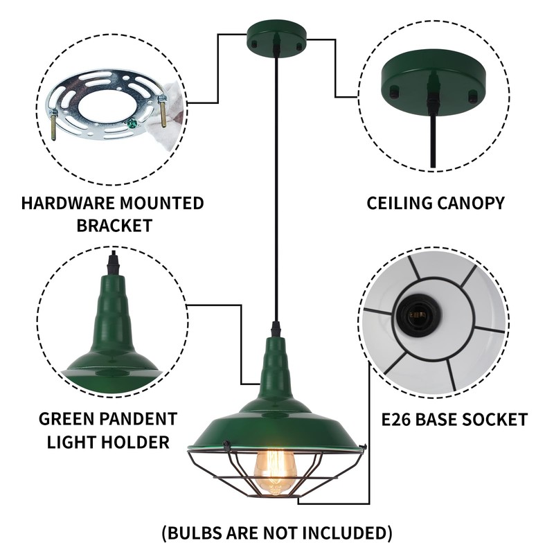 SESIMENT Green Farmhouse Pendant Light, 3 Packs 10.5 inch, Modern