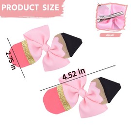 First Day of School Hair Bows for Girls Back to School Pencil Hair Clips for Toddler Pink Glitter Bow Clips for Kindergarten Students Bowknot Barrette Hairpin for Girls 2 PCS