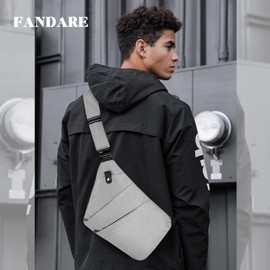 FANDARE Anti-Theft Chest Bag Men's Sling Crossbody Pack Shoulder Bags Shoulder Bag Bum Bag Crossover Backpack Daypacks for Men Outdoor Travel Camping Hiking Backpacks, Grey (Right), Outdoor
