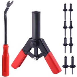 Qovydx 42Pcs Plastic Rivet Gun Set with 40Pcs 4Sizes Nylon Blind Rivets and 1Pcs Bonus Fastener Removal Tool, Hand Riveter Suitable for Automotive