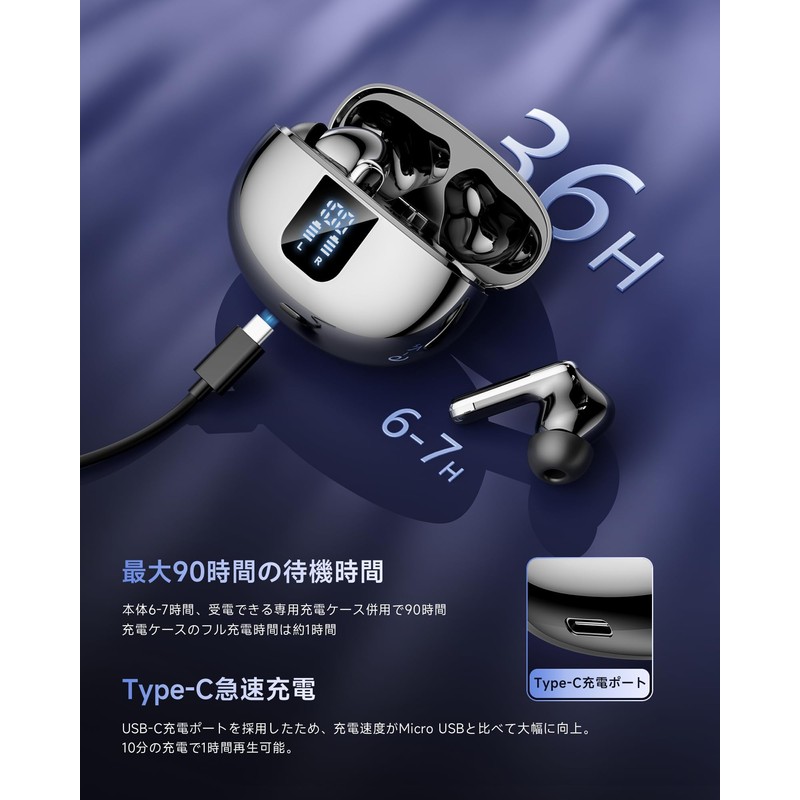 EUQQ Bluetooth Wireless Earbuds, ENC/AAC/SBC/CVC 8.0, Bluetooth 5.4, Fully Bluetooth