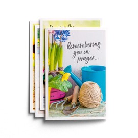 DaySpring - Remembering You in Prayer - King James Version - 12 Boxed Cards & Envelopes (4 Design Assortment with Scripture) - Gardening Theme (J3352)