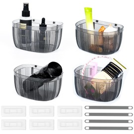 Beileqi 4 Pcs Adhesive Clear Inside Cabinet Door Organizer Wall Mounted Shelf Storage Caddy for Bathroom Kitchen under Sink and Living Room