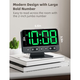 Odokee Digital Alarm Clocks for Bedrooms: Large Bold Number 5 Brightness Dimmer - Easy to Read Across The Room - 5 Alarm Sound 8 Night Light - Green